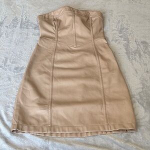 Social Tourist Women's Cream Faux Leather Strapless Dress Size XS EUC